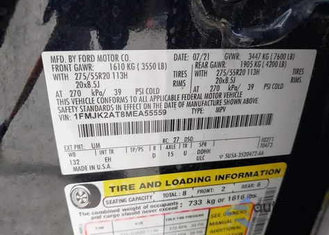 2021 Ford Expedition Limited Max из США, поврежденный, VIN 1FMJK2AT8MEA55559